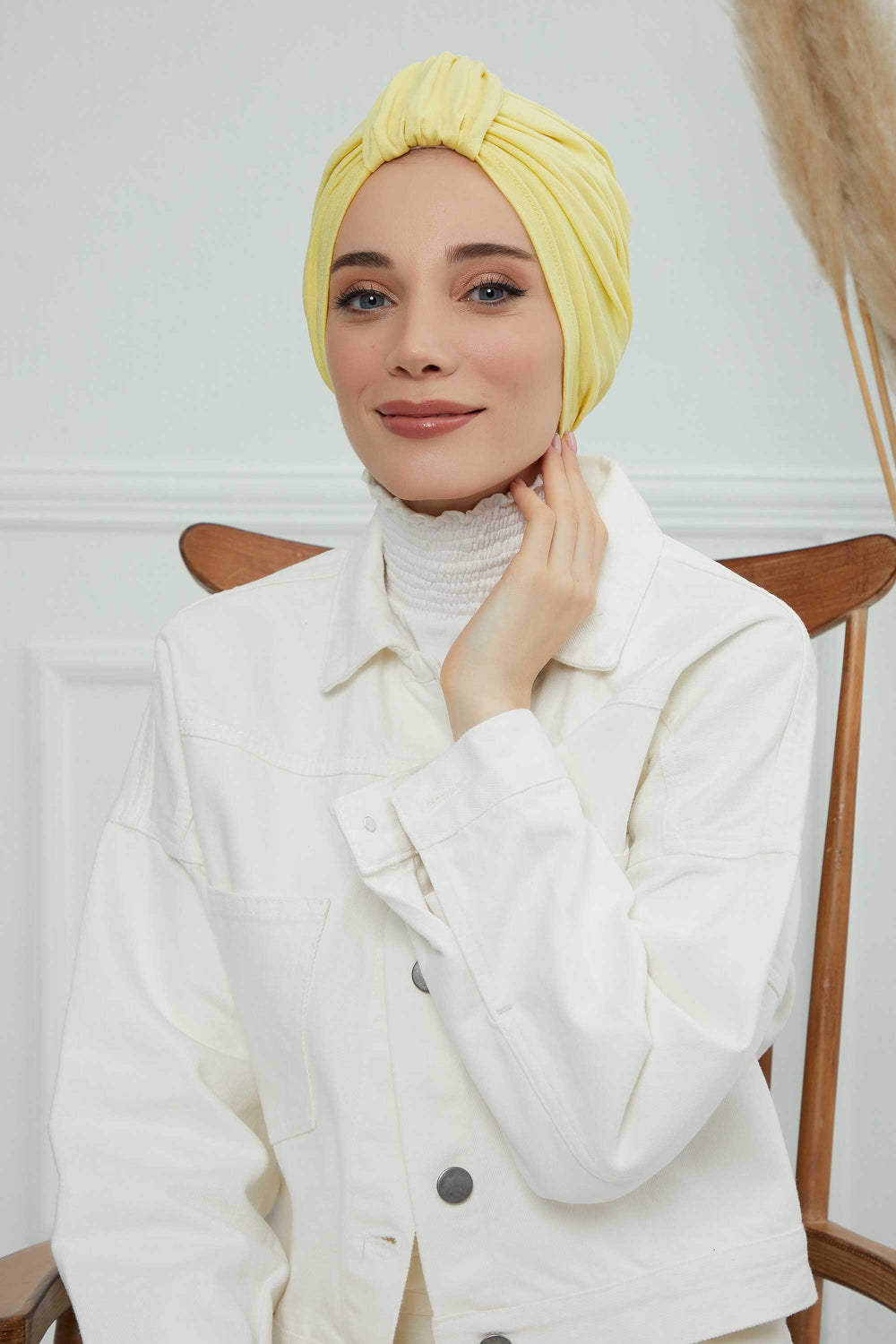 Chic Design Cotton Instant Turban Hijab for Women, Beautiful Pre-tied Turban Bonnet for Women, Trendy Fashionable Cancer Chemo Headwear,B-68 Yellow