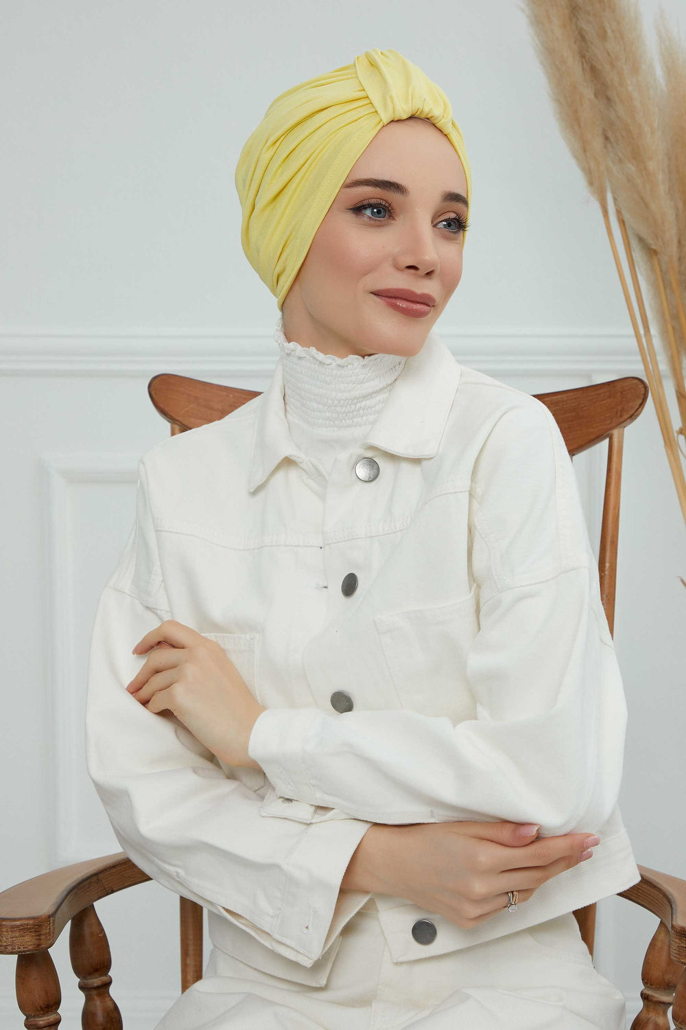 Chic Design Cotton Instant Turban Hijab for Women, Beautiful Pre-tied Turban Bonnet for Women, Trendy Fashionable Cancer Chemo Headwear,B-68 Yellow