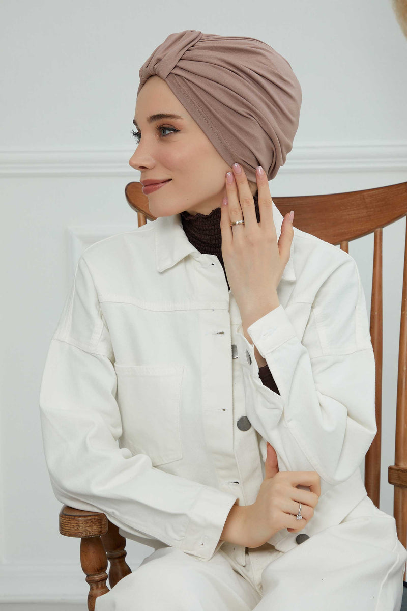 حجاب عمامة قطني بتصميم أنيق للنساء، غطاء رأس عمامة جميل مربوط مسبقًا للنساء، غطاء رأس عصري وعصري للعلاج الكيميائي للسرطان، B-68
