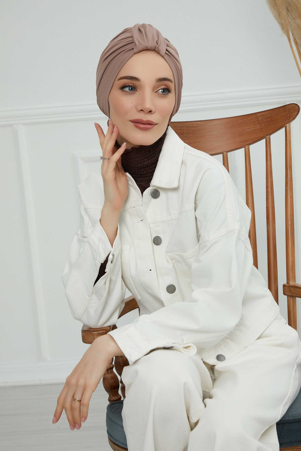 Chic Design Cotton Instant Turban Hijab for Women, Beautiful Pre-tied Turban Bonnet for Women, Trendy Fashionable Cancer Chemo Headwear,B-68 Mink