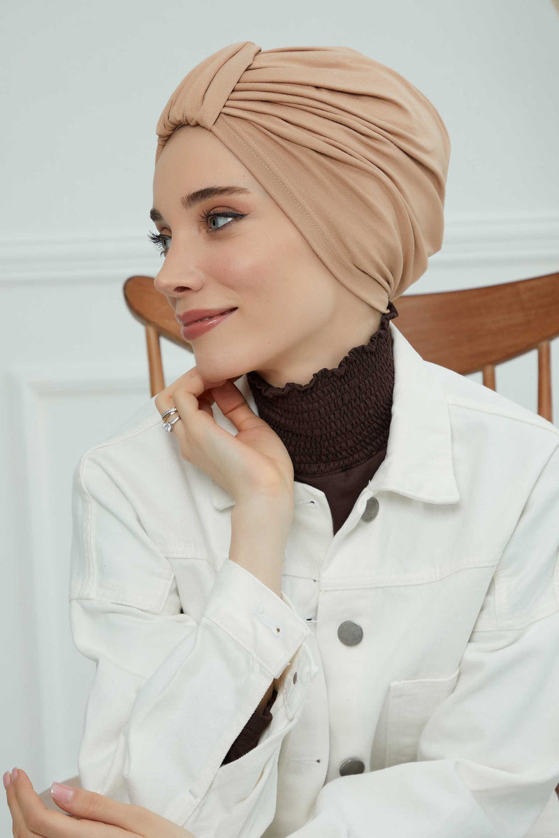 حجاب عمامة قطني بتصميم أنيق للنساء، غطاء رأس عمامة جميل مربوط مسبقًا للنساء، غطاء رأس عصري وعصري للعلاج الكيميائي للسرطان، B-68