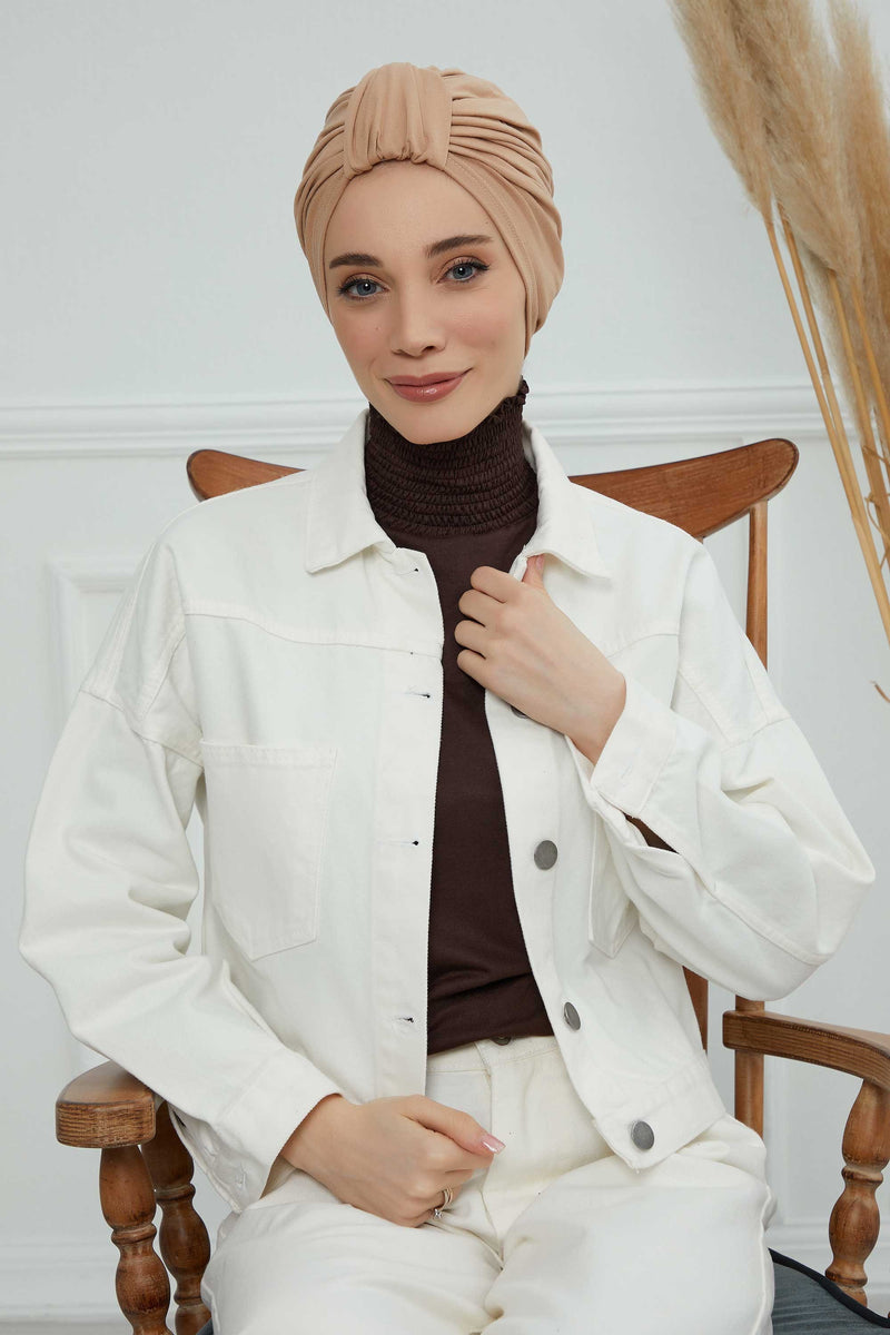 حجاب عمامة قطني بتصميم أنيق للنساء، غطاء رأس عمامة جميل مربوط مسبقًا للنساء، غطاء رأس عصري وعصري للعلاج الكيميائي للسرطان، B-68