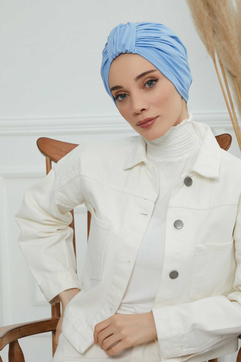 حجاب عمامة قطني بتصميم أنيق للنساء، غطاء رأس عمامة جميل مربوط مسبقًا للنساء، غطاء رأس عصري وعصري للعلاج الكيميائي للسرطان، B-68