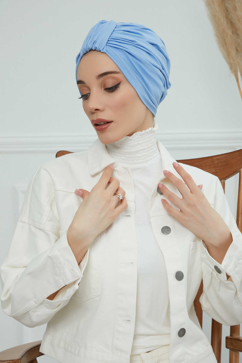 حجاب عمامة قطني بتصميم أنيق للنساء، غطاء رأس عمامة جميل مربوط مسبقًا للنساء، غطاء رأس عصري وعصري للعلاج الكيميائي للسرطان، B-68