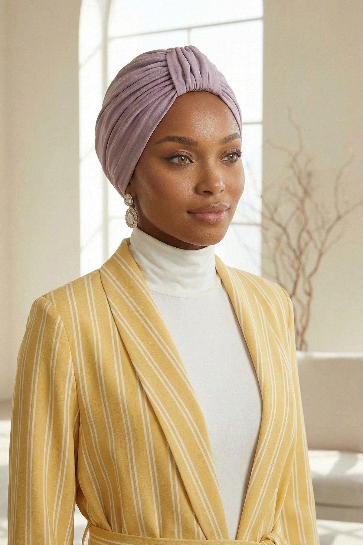 Chic Design Cotton Instant Turban Hijab for Women, Beautiful Pre-tied Turban Bonnet for Women, Trendy Fashionable Cancer Chemo Headwear,B-68 Lilac