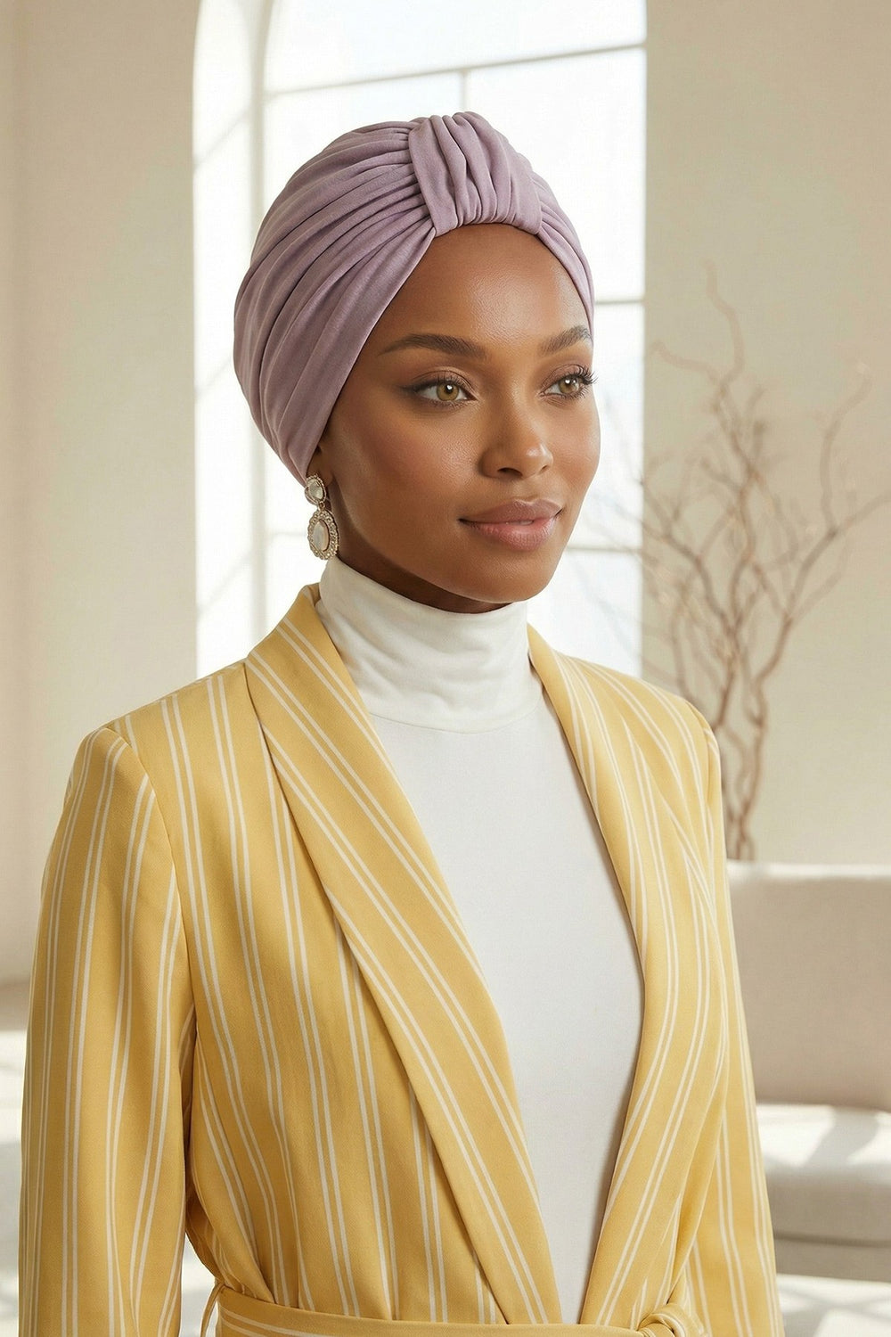 Chic Design Cotton Instant Turban Hijab for Women, Beautiful Pre-tied Turban Bonnet for Women, Trendy Fashionable Cancer Chemo Headwear,B-68 Lilac