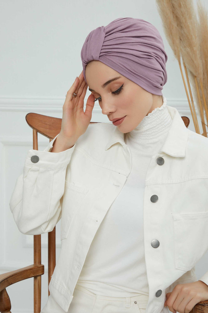 حجاب عمامة قطني بتصميم أنيق للنساء، غطاء رأس عمامة جميل مربوط مسبقًا للنساء، غطاء رأس عصري وعصري للعلاج الكيميائي للسرطان، B-68