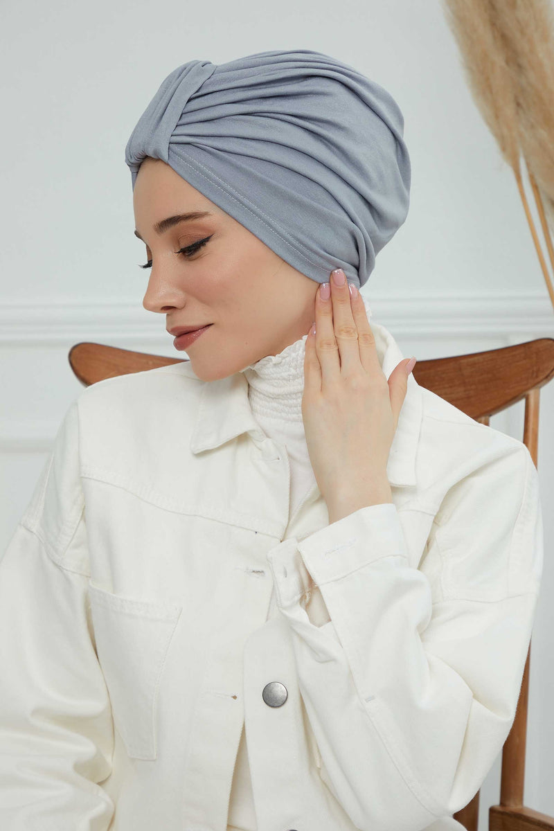 حجاب عمامة قطني بتصميم أنيق للنساء، غطاء رأس عمامة جميل مربوط مسبقًا للنساء، غطاء رأس عصري وعصري للعلاج الكيميائي للسرطان، B-68