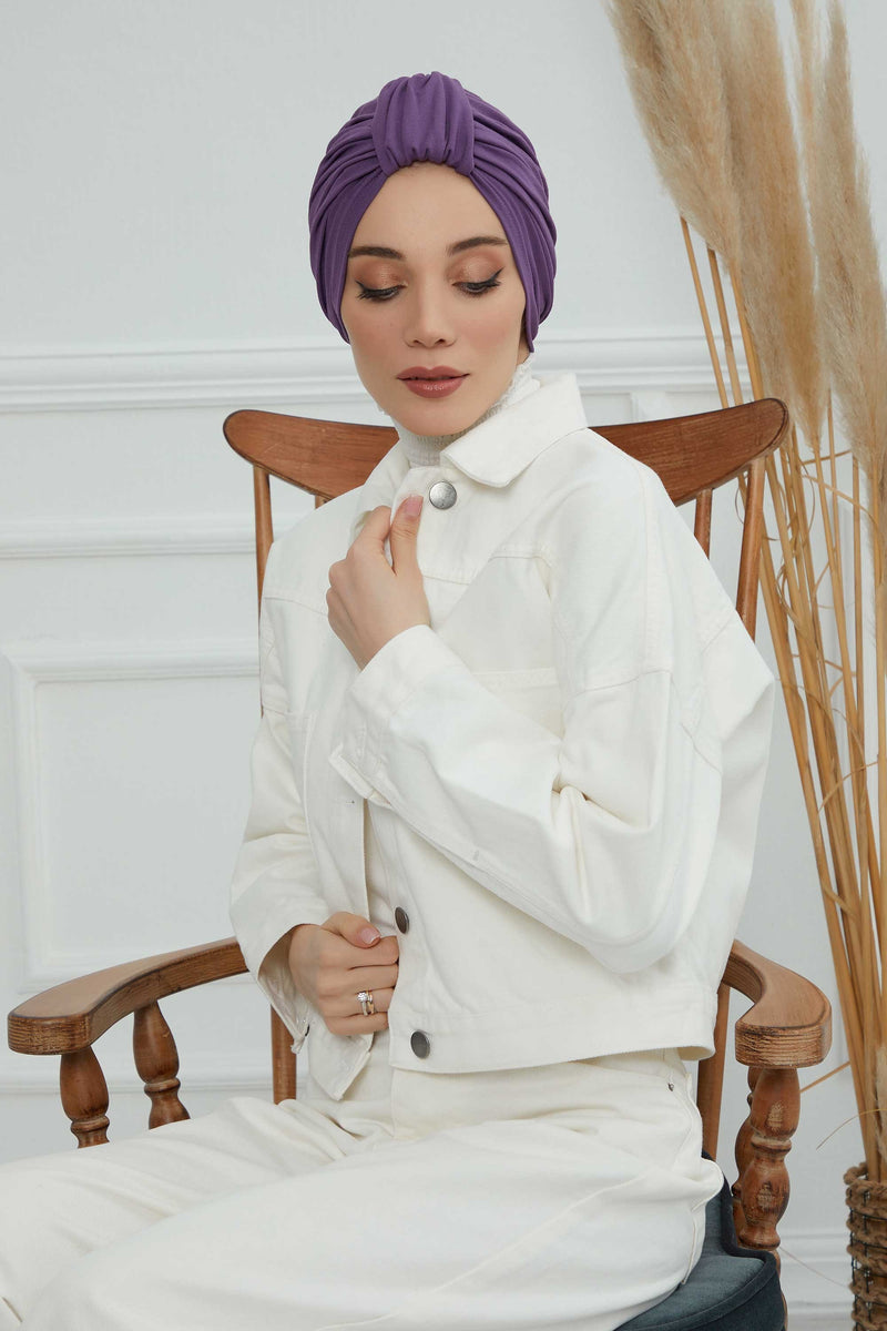 حجاب عمامة قطني بتصميم أنيق للنساء، غطاء رأس عمامة جميل مربوط مسبقًا للنساء، غطاء رأس عصري وعصري للعلاج الكيميائي للسرطان، B-68