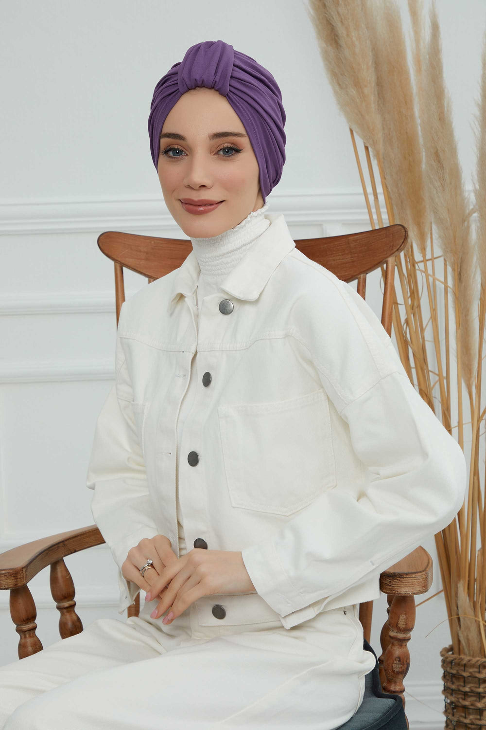 Chic Design Cotton Instant Turban Hijab for Women, Beautiful Pre-tied Turban Bonnet for Women, Trendy Fashionable Cancer Chemo Headwear,B-68 Purple 2