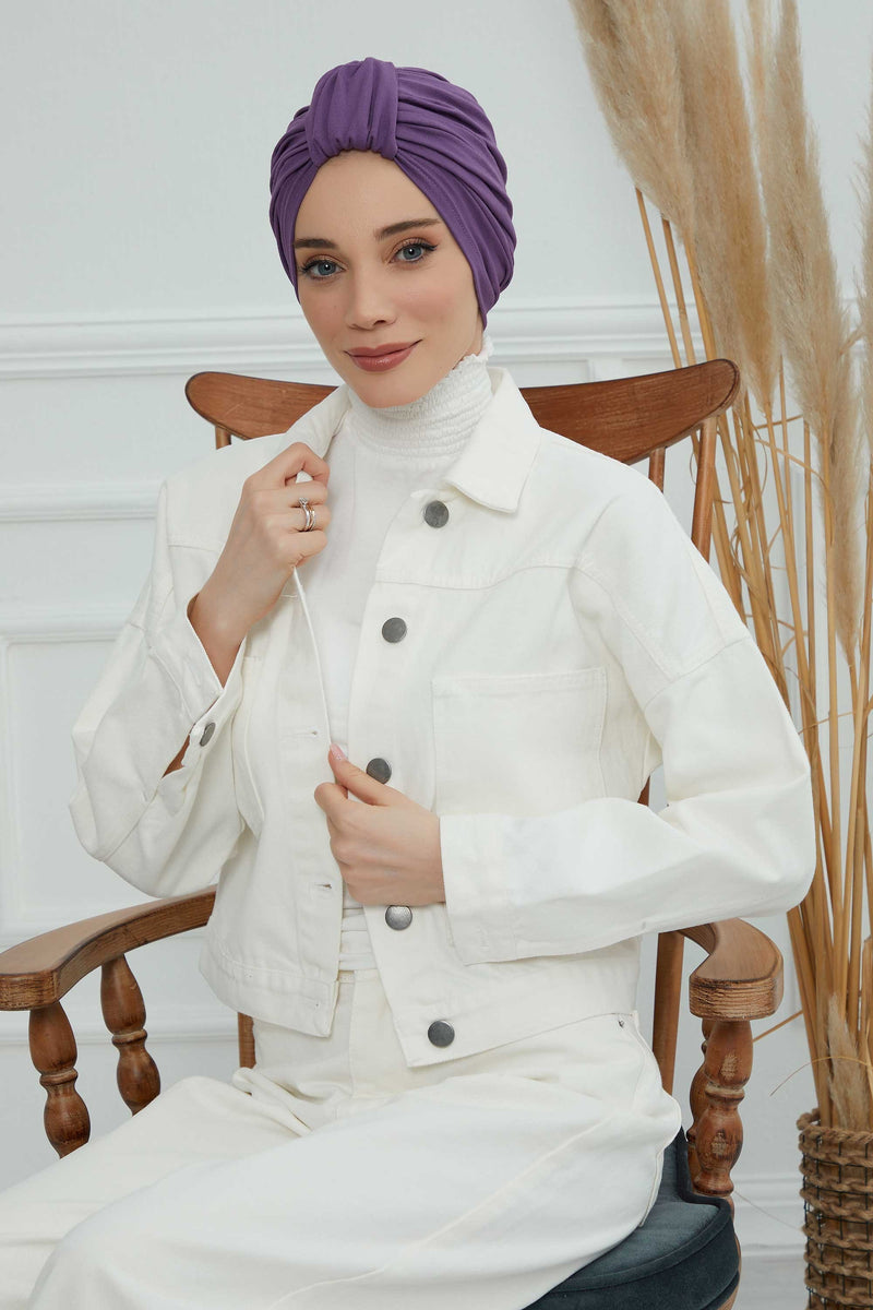 حجاب عمامة قطني بتصميم أنيق للنساء، غطاء رأس عمامة جميل مربوط مسبقًا للنساء، غطاء رأس عصري وعصري للعلاج الكيميائي للسرطان، B-68