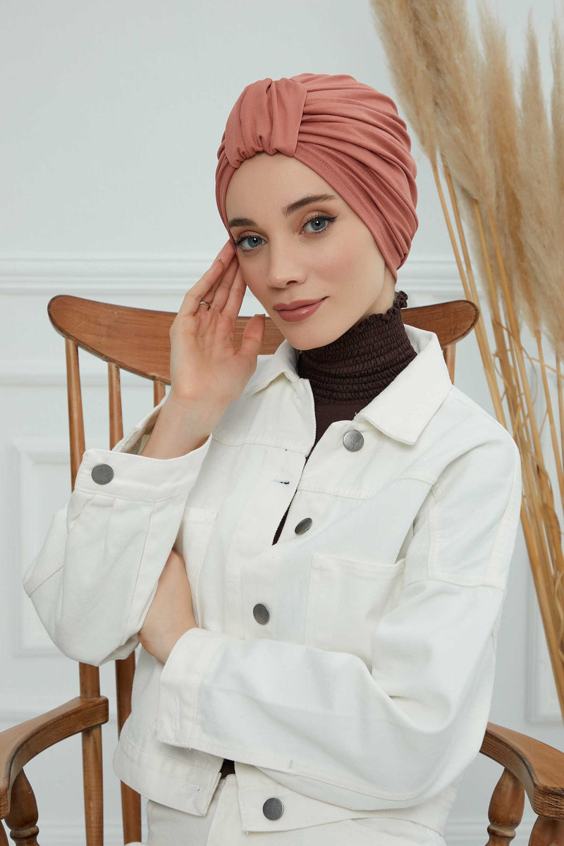 حجاب عمامة قطني بتصميم أنيق للنساء، غطاء رأس عمامة جميل مربوط مسبقًا للنساء، غطاء رأس عصري وعصري للعلاج الكيميائي للسرطان، B-68