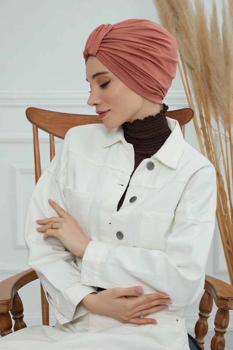 حجاب عمامة قطني بتصميم أنيق للنساء، غطاء رأس عمامة جميل مربوط مسبقًا للنساء، غطاء رأس عصري وعصري للعلاج الكيميائي للسرطان، B-68