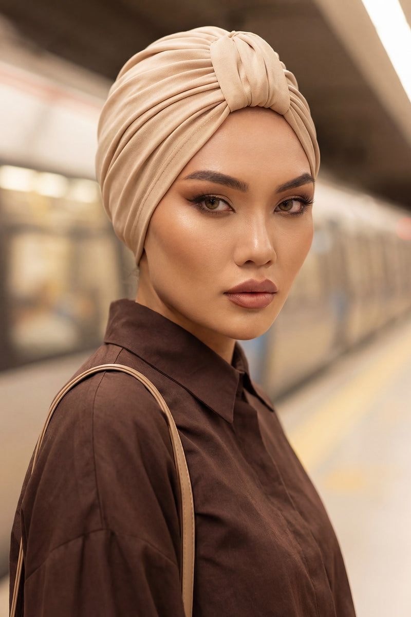 حجاب عمامة قطني بتصميم أنيق للنساء، غطاء رأس عمامة جميل مربوط مسبقًا للنساء، غطاء رأس عصري وعصري للعلاج الكيميائي للسرطان، B-68