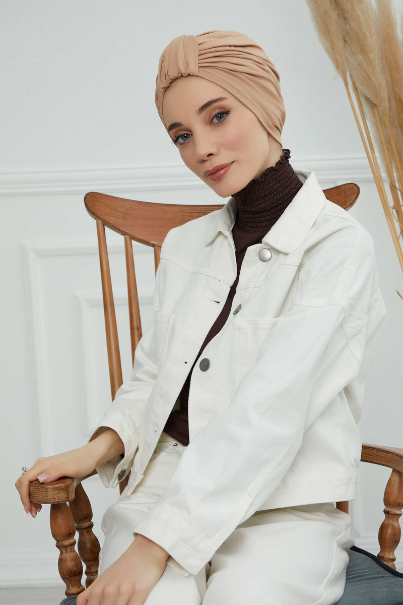 حجاب عمامة قطني بتصميم أنيق للنساء، غطاء رأس عمامة جميل مربوط مسبقًا للنساء، غطاء رأس عصري وعصري للعلاج الكيميائي للسرطان، B-68