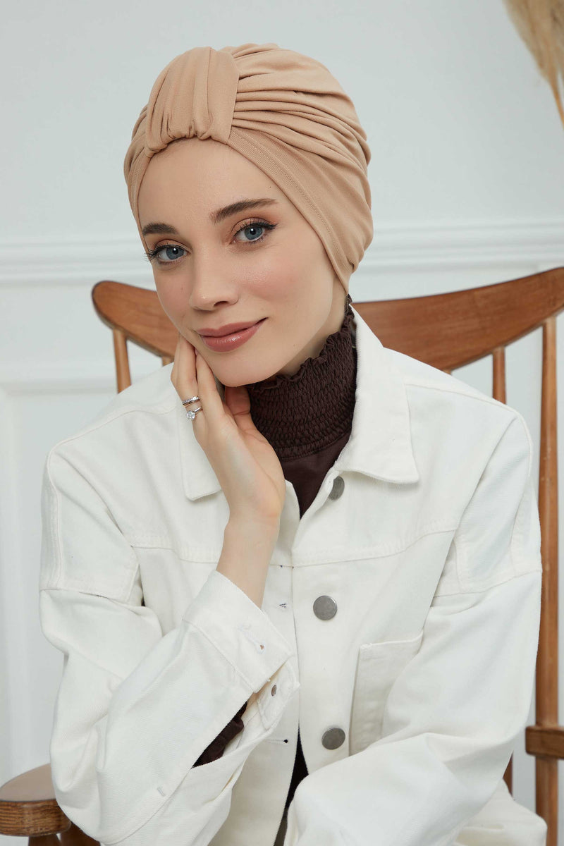 حجاب عمامة قطني بتصميم أنيق للنساء، غطاء رأس عمامة جميل مربوط مسبقًا للنساء، غطاء رأس عصري وعصري للعلاج الكيميائي للسرطان، B-68