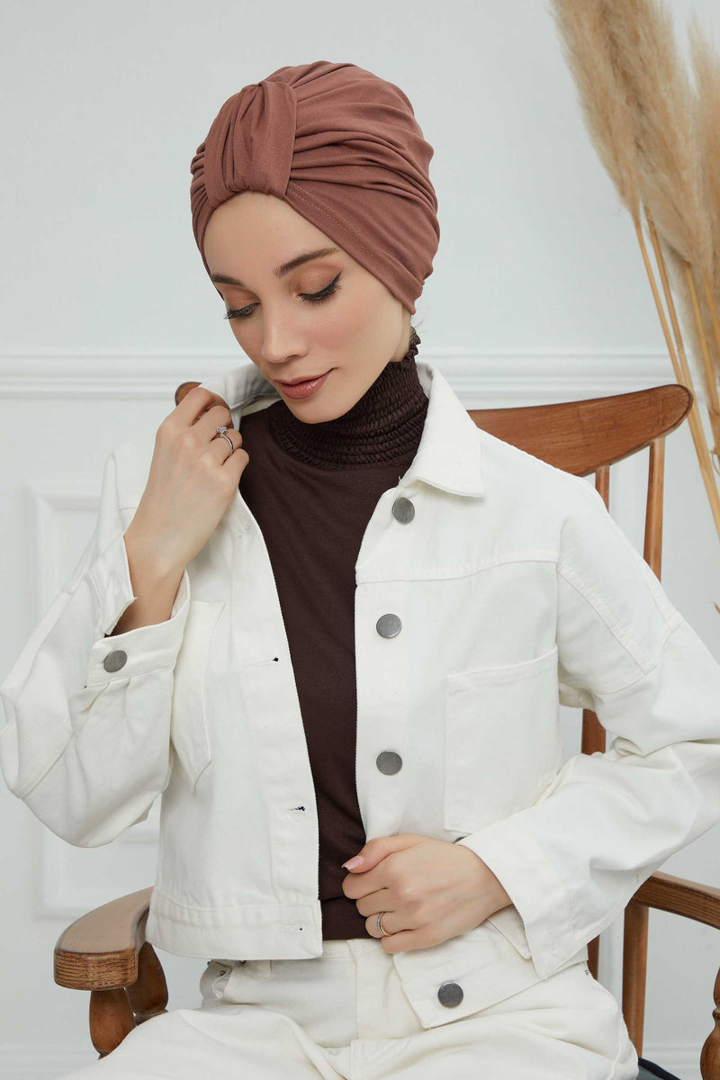حجاب عمامة قطني بتصميم أنيق للنساء، غطاء رأس عمامة جميل مربوط مسبقًا للنساء، غطاء رأس عصري وعصري للعلاج الكيميائي للسرطان، B-68