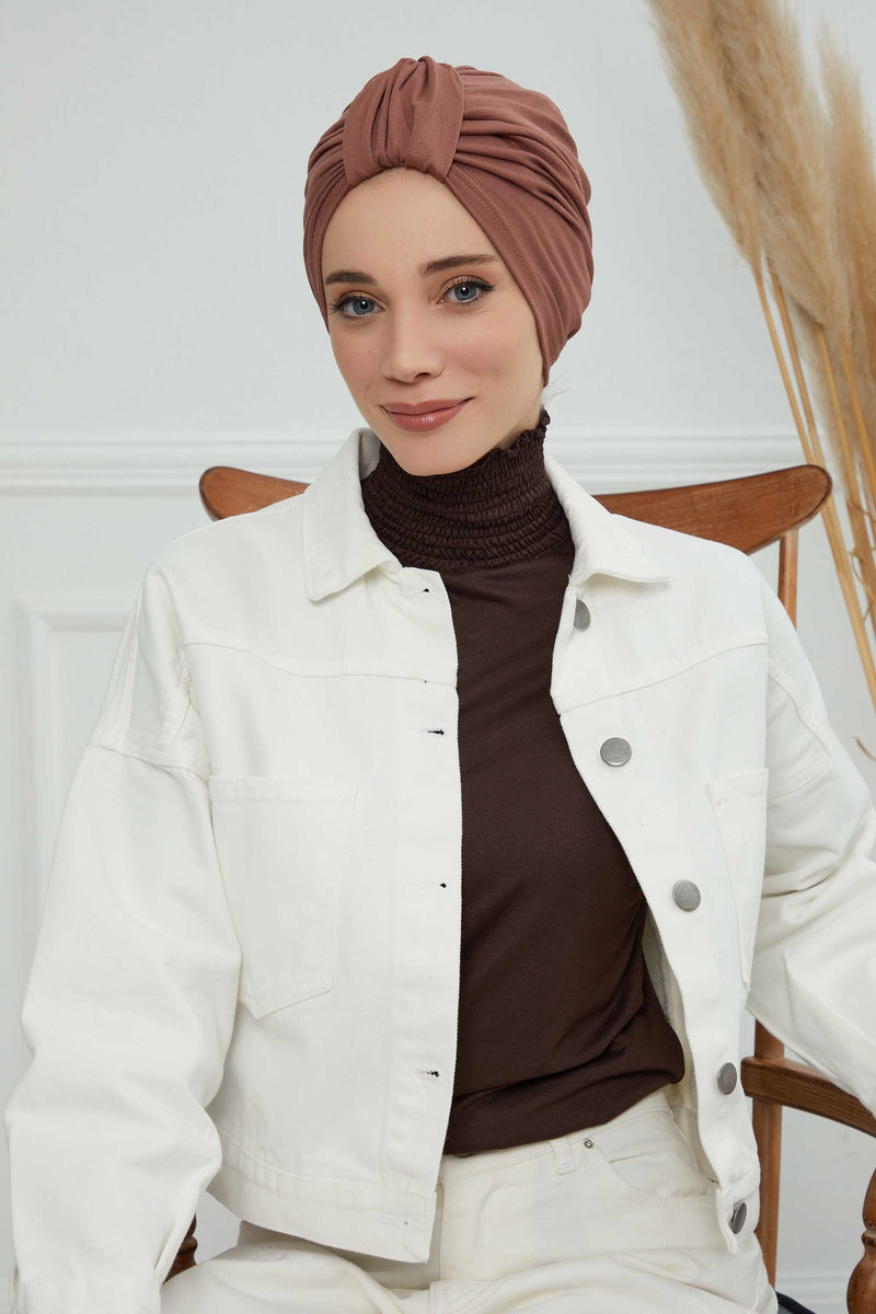 حجاب عمامة قطني بتصميم أنيق للنساء، غطاء رأس عمامة جميل مربوط مسبقًا للنساء، غطاء رأس عصري وعصري للعلاج الكيميائي للسرطان، B-68