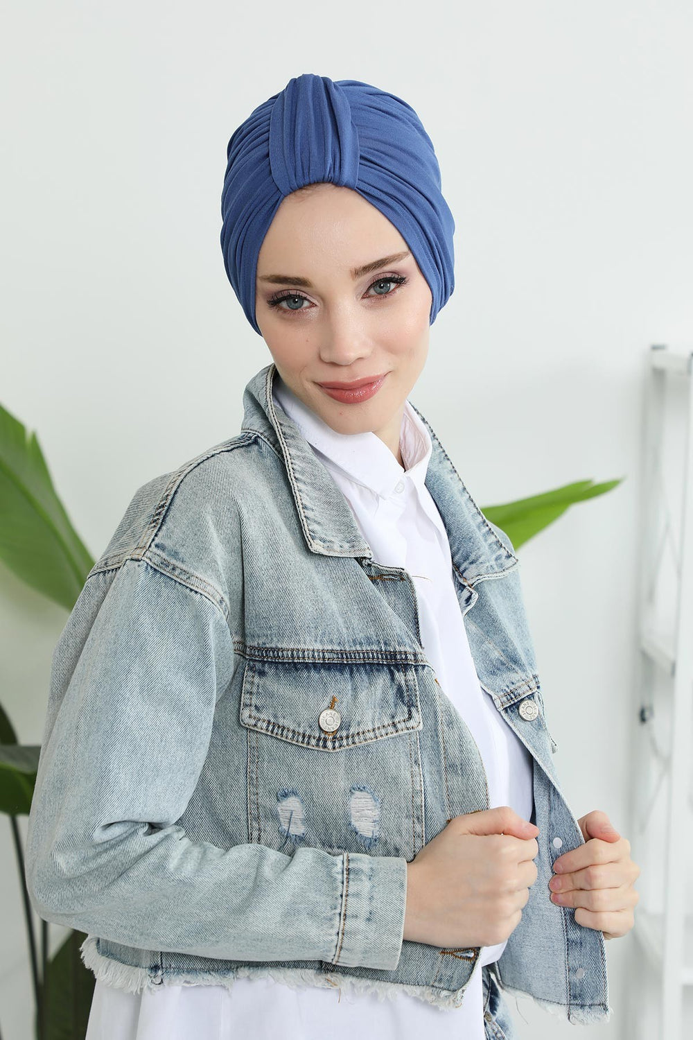 Chic Design Cotton Instant Turban Hijab for Women, Beautiful Pre-tied Turban Bonnet for Women, Trendy Fashionable Cancer Chemo Headwear,B-68 İndigo