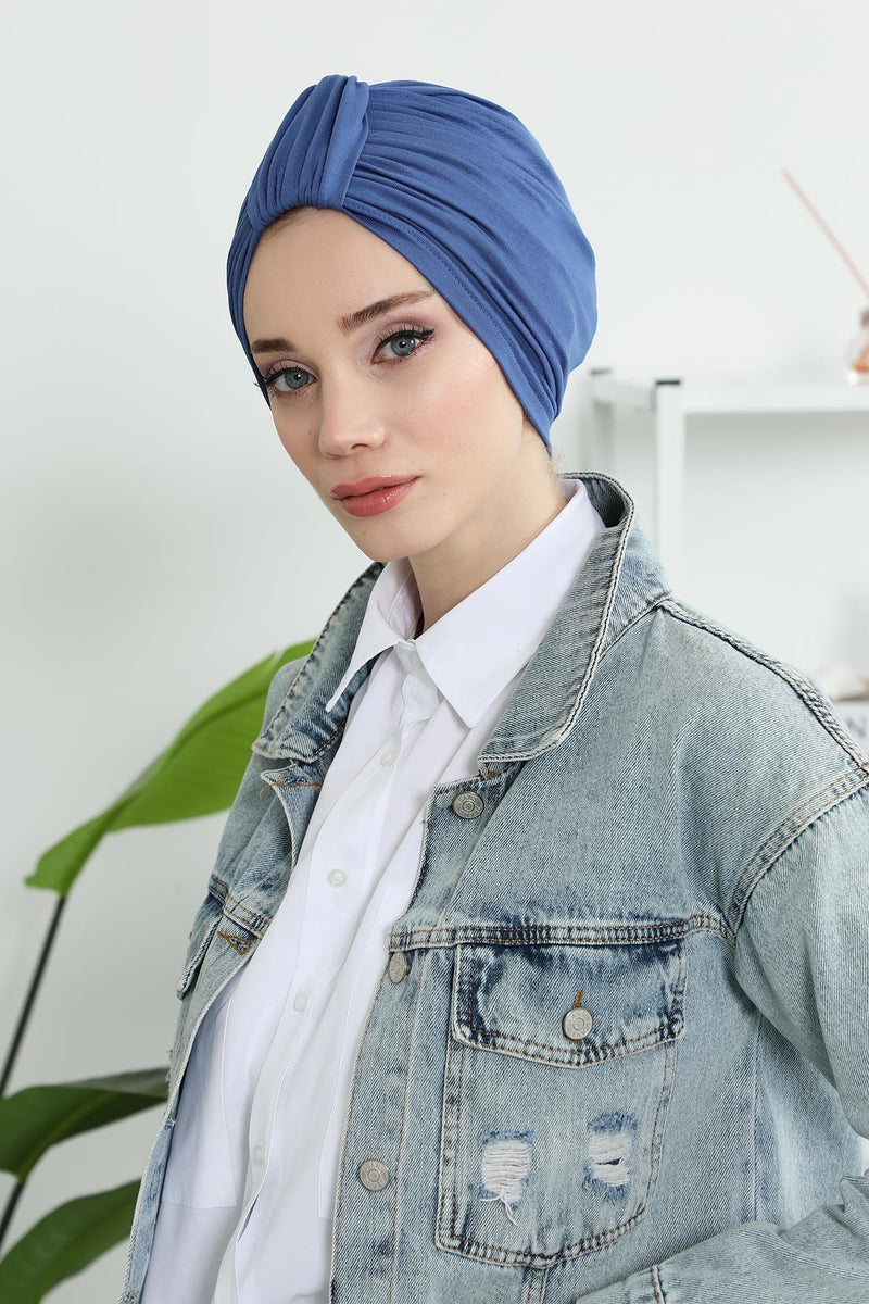 حجاب عمامة قطني بتصميم أنيق للنساء، غطاء رأس عمامة جميل مربوط مسبقًا للنساء، غطاء رأس عصري وعصري للعلاج الكيميائي للسرطان، B-68
