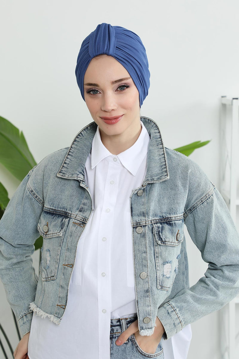 حجاب عمامة قطني بتصميم أنيق للنساء، غطاء رأس عمامة جميل مربوط مسبقًا للنساء، غطاء رأس عصري وعصري للعلاج الكيميائي للسرطان، B-68