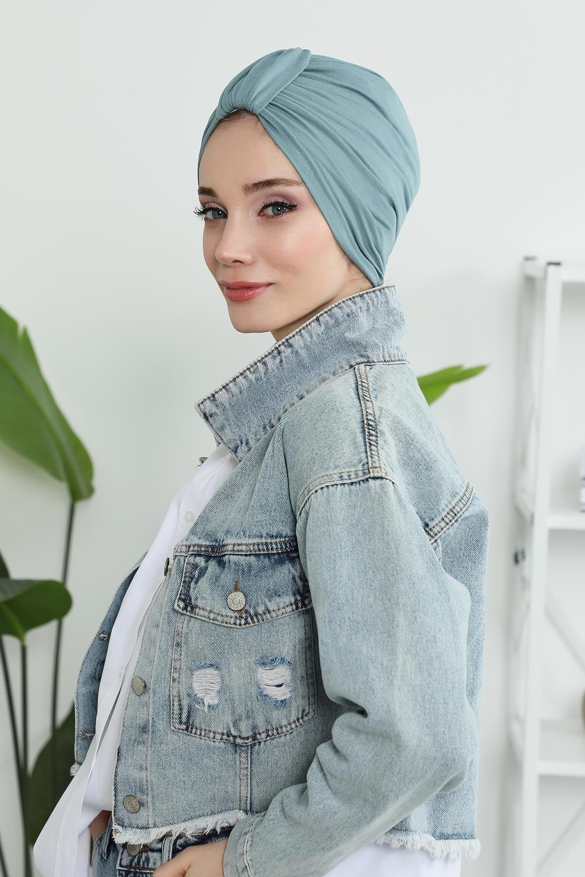 Chic Design Cotton Instant Turban Hijab for Women, Beautiful Pre-tied Turban Bonnet for Women, Trendy Fashionable Cancer Chemo Headwear,B-68 Dark Mint