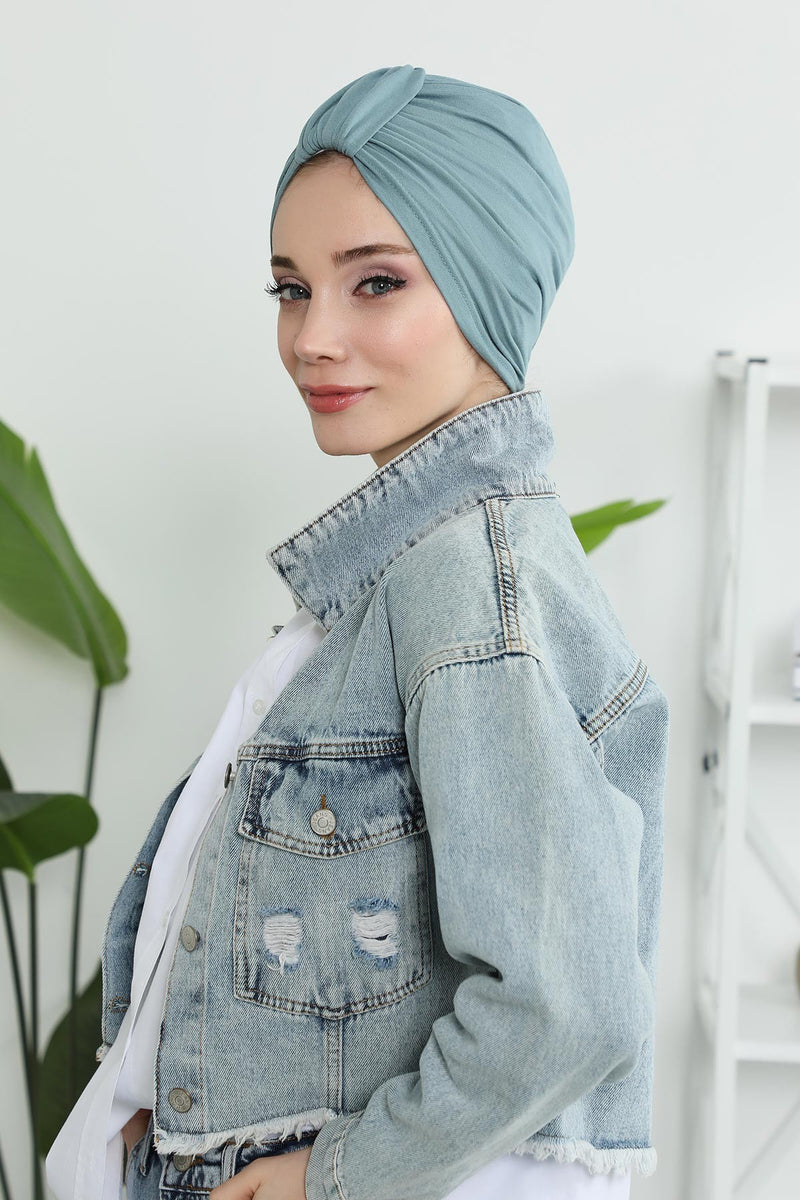 حجاب عمامة قطني بتصميم أنيق للنساء، غطاء رأس عمامة جميل مربوط مسبقًا للنساء، غطاء رأس عصري وعصري للعلاج الكيميائي للسرطان، B-68
