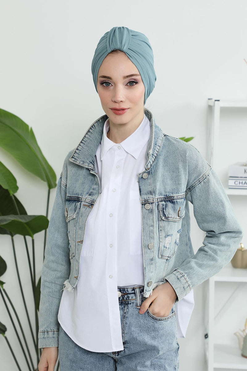 حجاب عمامة قطني بتصميم أنيق للنساء، غطاء رأس عمامة جميل مربوط مسبقًا للنساء، غطاء رأس عصري وعصري للعلاج الكيميائي للسرطان، B-68