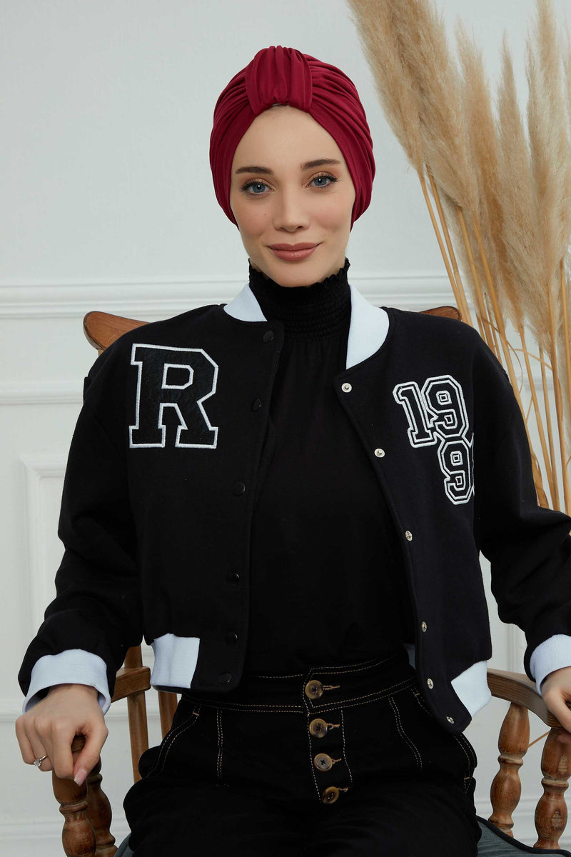 حجاب عمامة قطني بتصميم أنيق للنساء، غطاء رأس عمامة جميل مربوط مسبقًا للنساء، غطاء رأس عصري وعصري للعلاج الكيميائي للسرطان، B-68