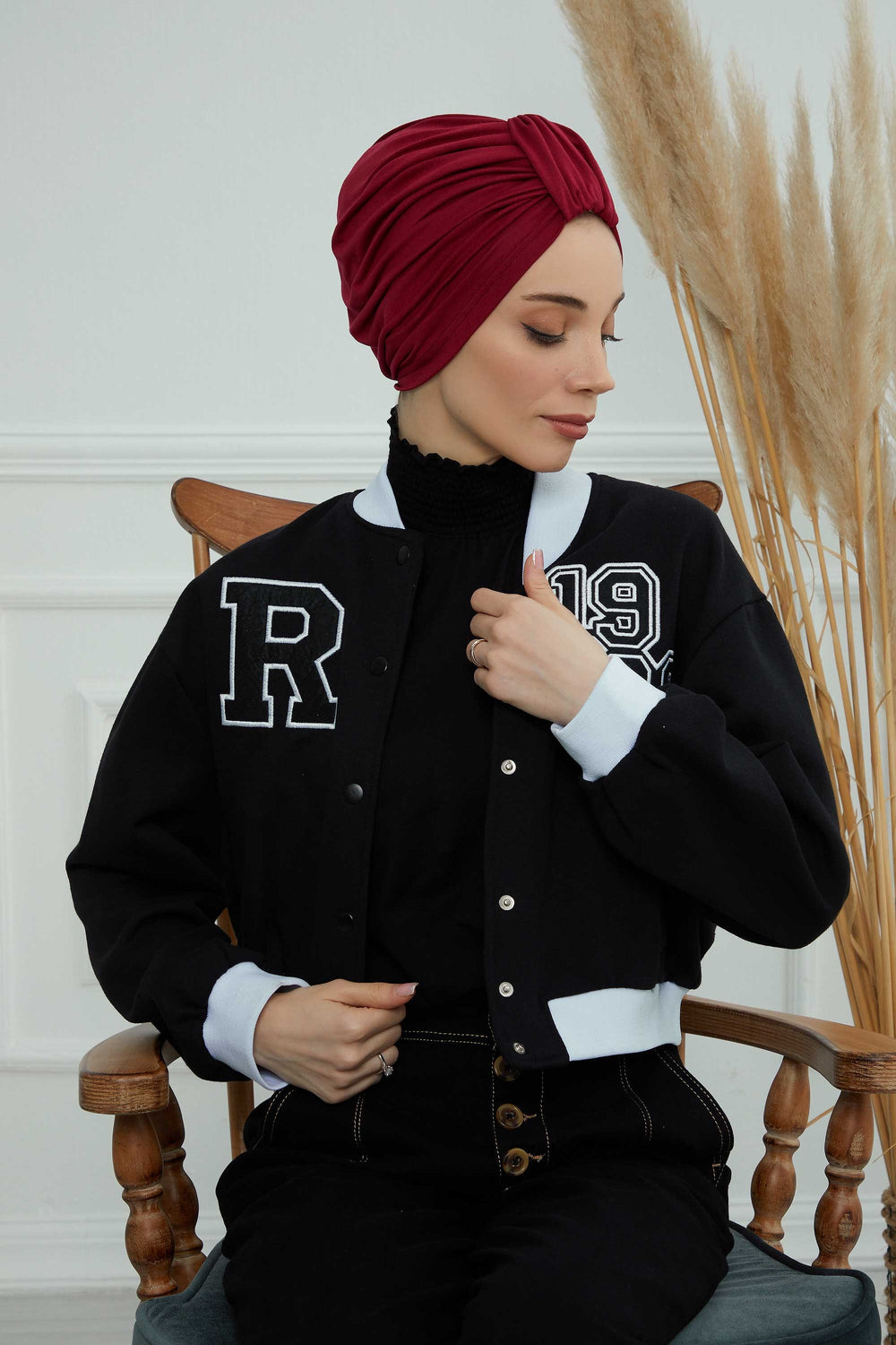 Chic Design Cotton Instant Turban Hijab for Women, Beautiful Pre-tied Turban Bonnet for Women, Trendy Fashionable Cancer Chemo Headwear,B-68 Maroon