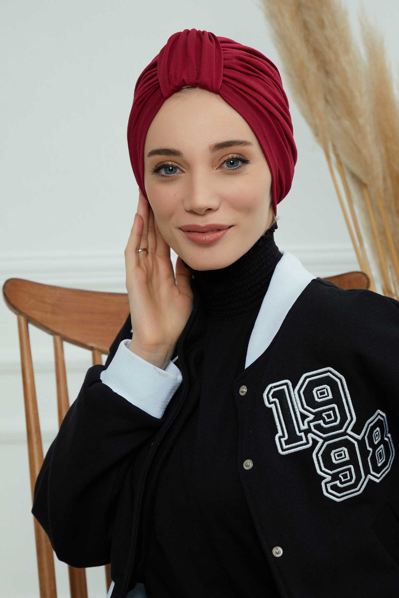 حجاب عمامة قطني بتصميم أنيق للنساء، غطاء رأس عمامة جميل مربوط مسبقًا للنساء، غطاء رأس عصري وعصري للعلاج الكيميائي للسرطان، B-68