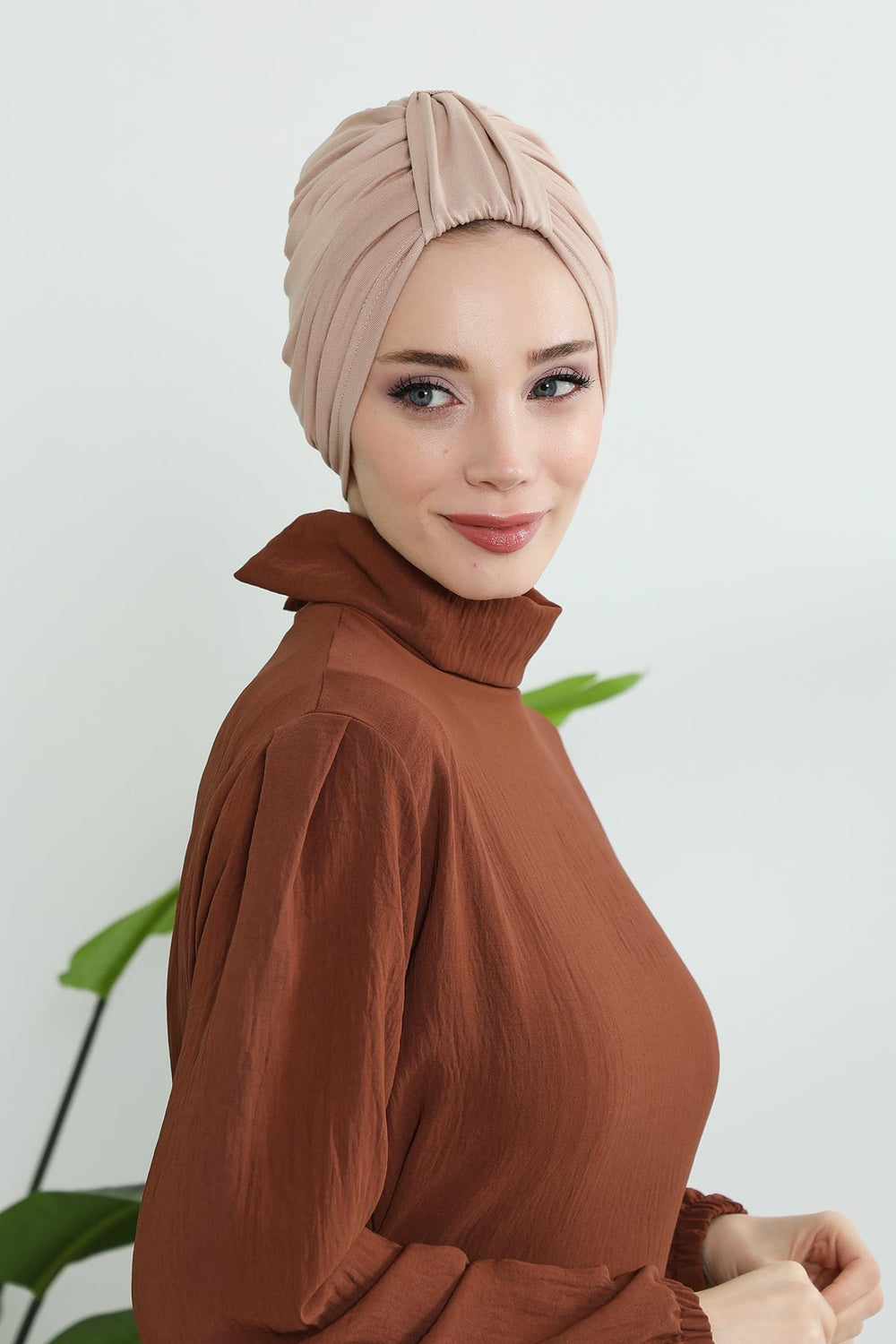 Chic Design Cotton Instant Turban Hijab for Women, Beautiful Pre-tied Turban Bonnet for Women, Trendy Fashionable Cancer Chemo Headwear,B-68 Light Mink