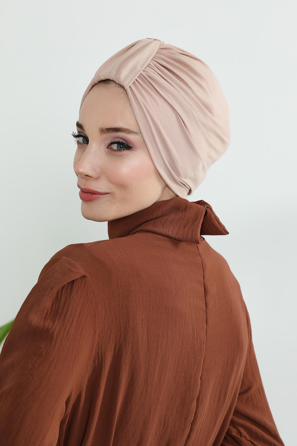 Chic Design Cotton Instant Turban Hijab for Women, Beautiful Pre-tied Turban Bonnet for Women, Trendy Fashionable Cancer Chemo Headwear,B-68 Light Mink