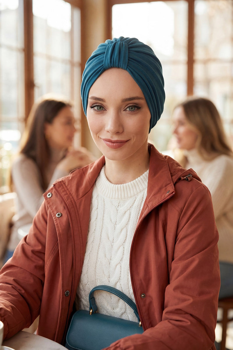حجاب عمامة قطني بتصميم أنيق للنساء، غطاء رأس عمامة جميل مربوط مسبقًا للنساء، غطاء رأس عصري وعصري للعلاج الكيميائي للسرطان، B-68