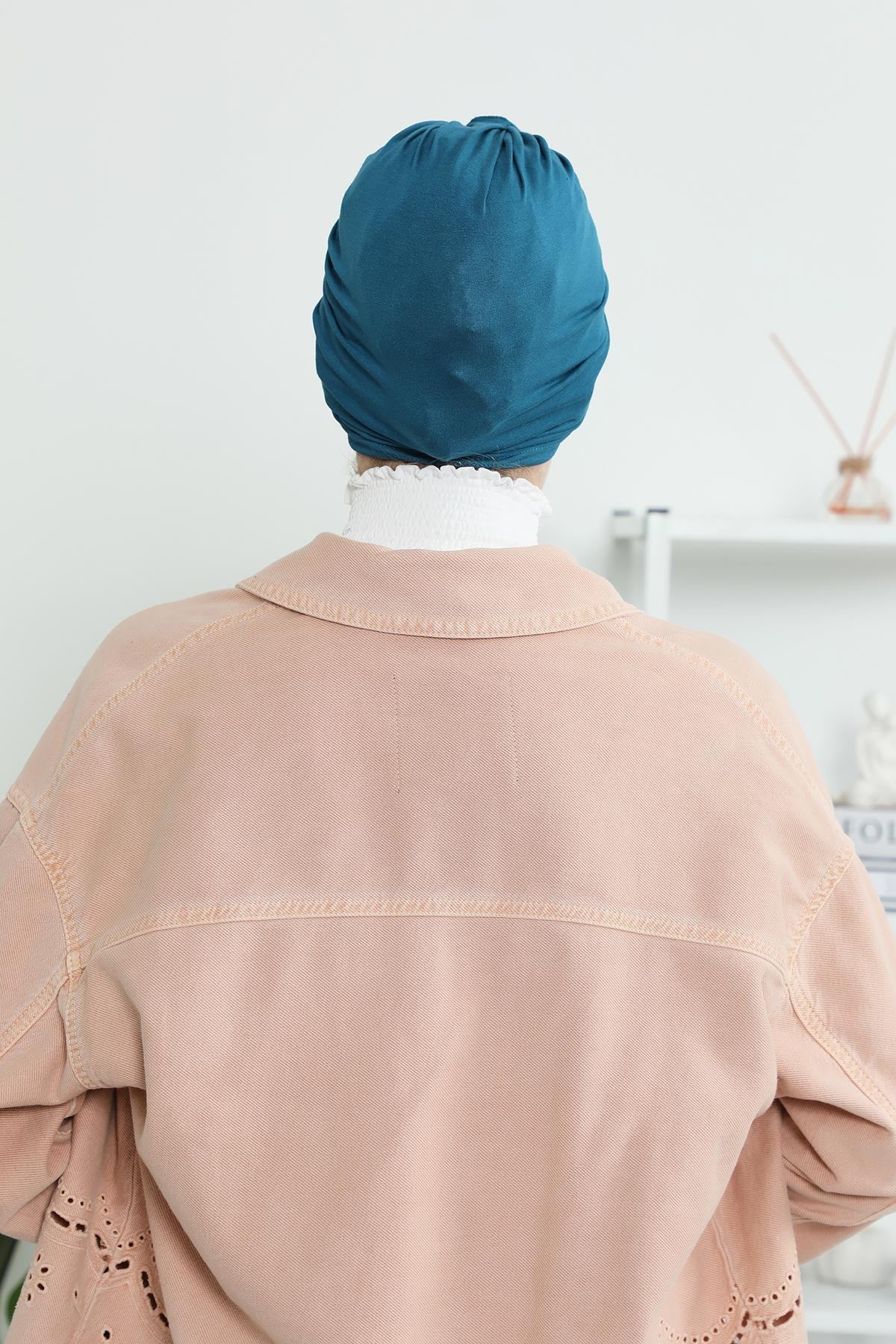 Chic Design Cotton Instant Turban Hijab for Women, Beautiful Pre-tied Turban Bonnet for Women, Trendy Fashionable Cancer Chemo Headwear,B-68 Petrol Blue