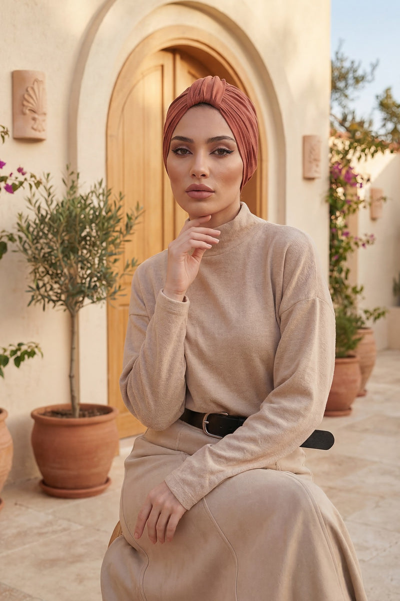 حجاب عمامة قطني بتصميم أنيق للنساء، غطاء رأس عمامة جميل مربوط مسبقًا للنساء، غطاء رأس عصري وعصري للعلاج الكيميائي للسرطان، B-68