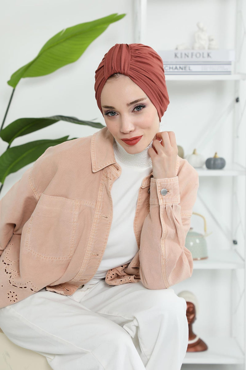 حجاب عمامة قطني بتصميم أنيق للنساء، غطاء رأس عمامة جميل مربوط مسبقًا للنساء، غطاء رأس عصري وعصري للعلاج الكيميائي للسرطان، B-68