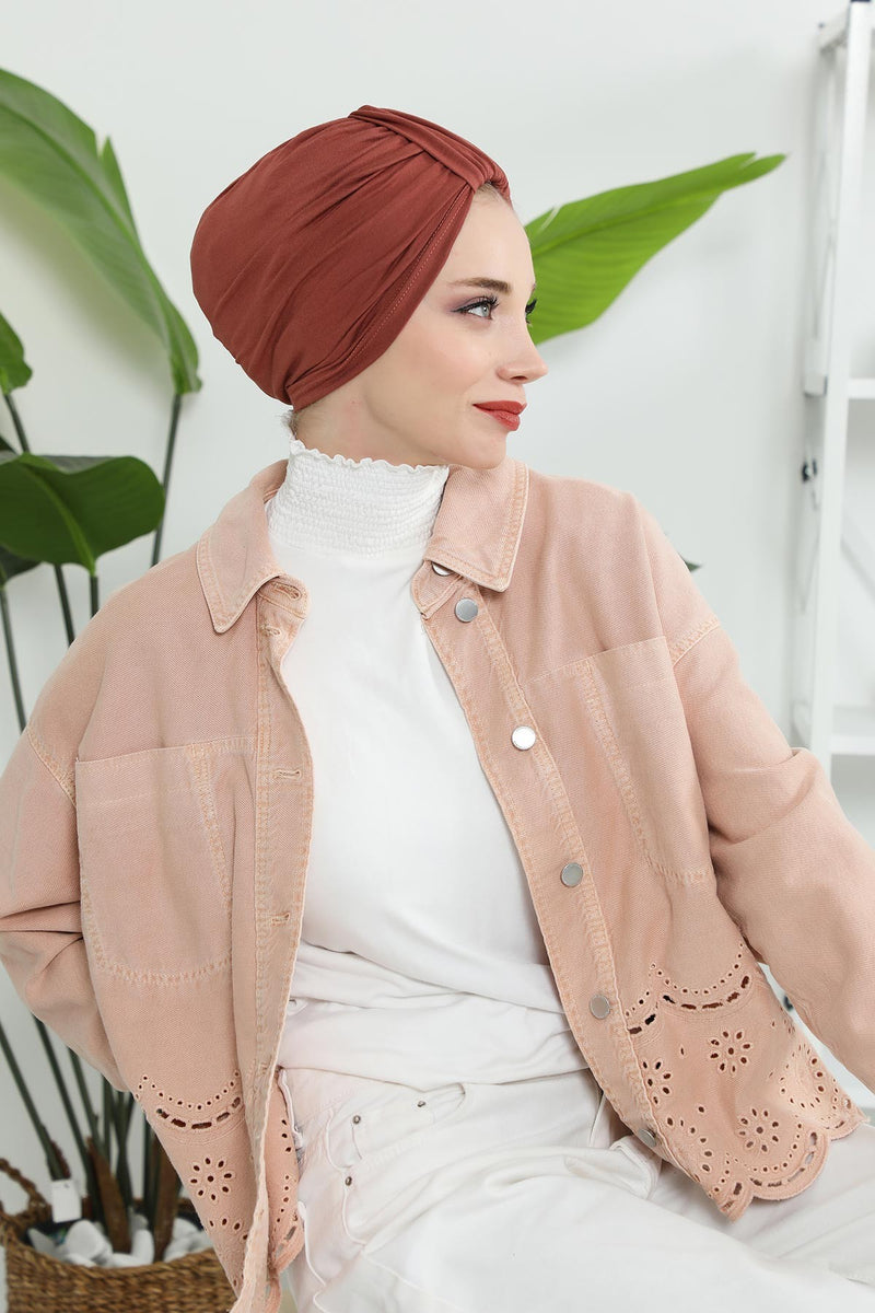 حجاب عمامة قطني بتصميم أنيق للنساء، غطاء رأس عمامة جميل مربوط مسبقًا للنساء، غطاء رأس عصري وعصري للعلاج الكيميائي للسرطان، B-68