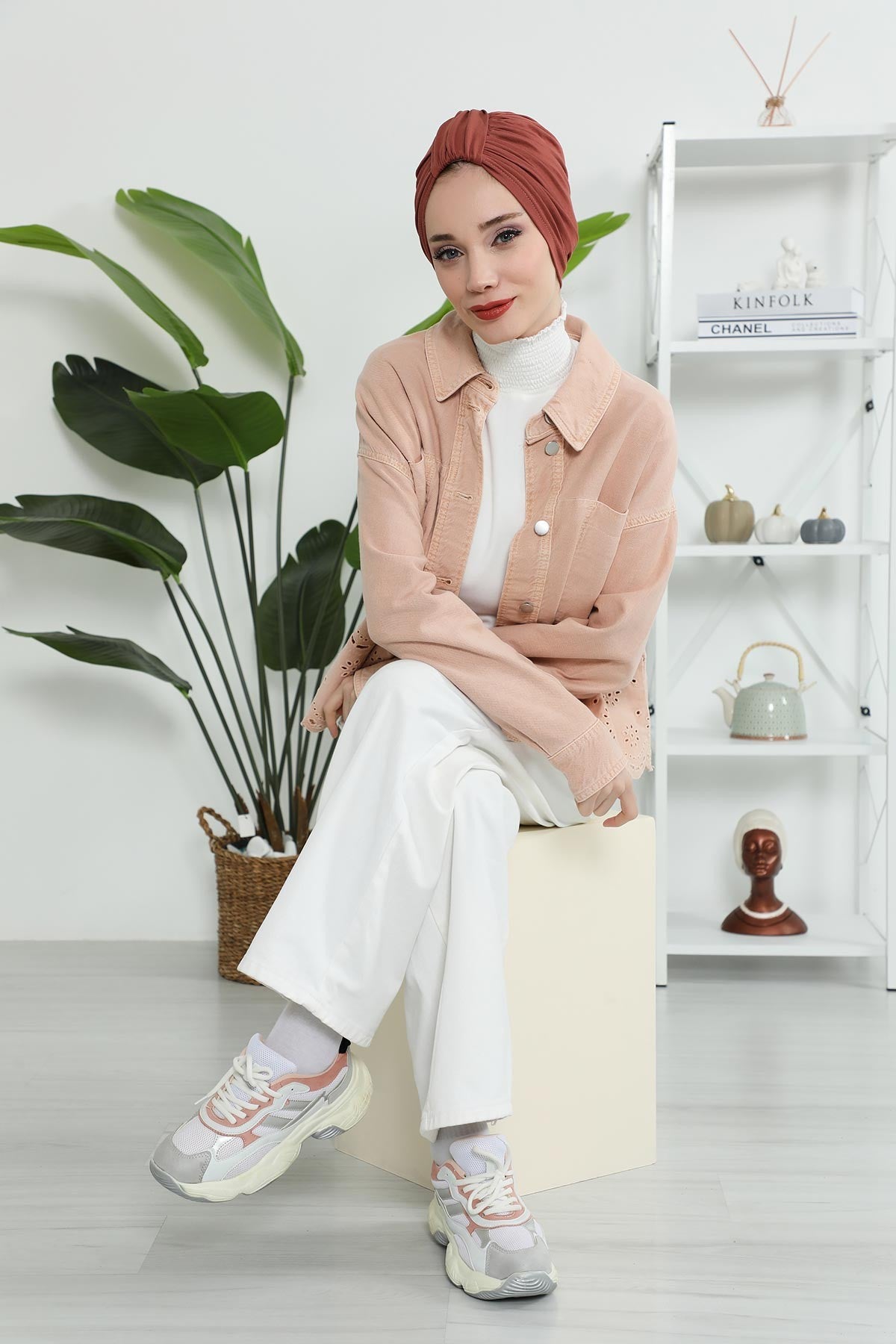 Chic Design Cotton Instant Turban Hijab for Women, Beautiful Pre-tied Turban Bonnet for Women, Trendy Fashionable Cancer Chemo Headwear,B-68 Cinnamon