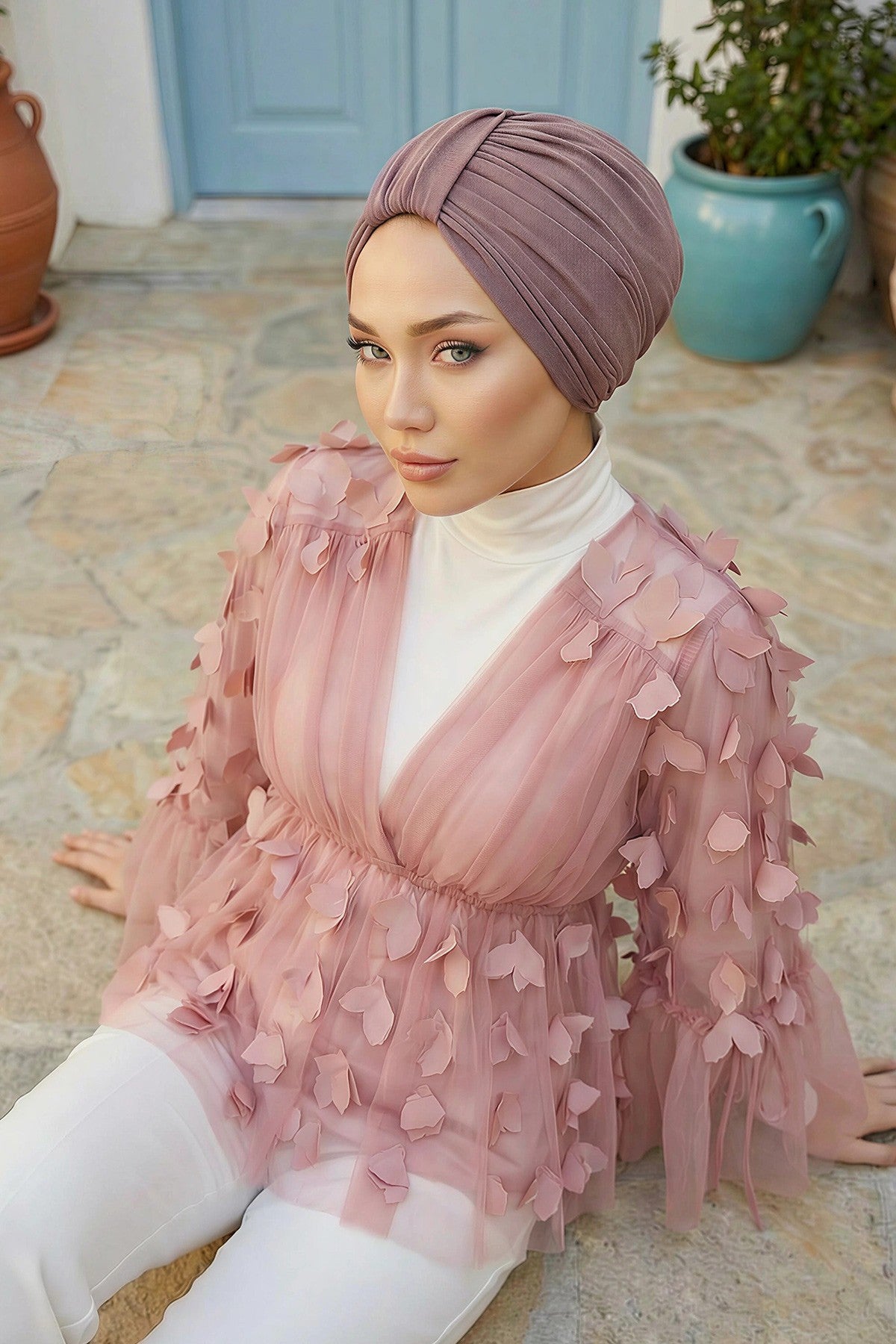 Chic Design Cotton Instant Turban Hijab for Women, Beautiful Pre-tied Turban Bonnet for Women, Trendy Fashionable Cancer Chemo Headwear,B-68 Dusty Rose