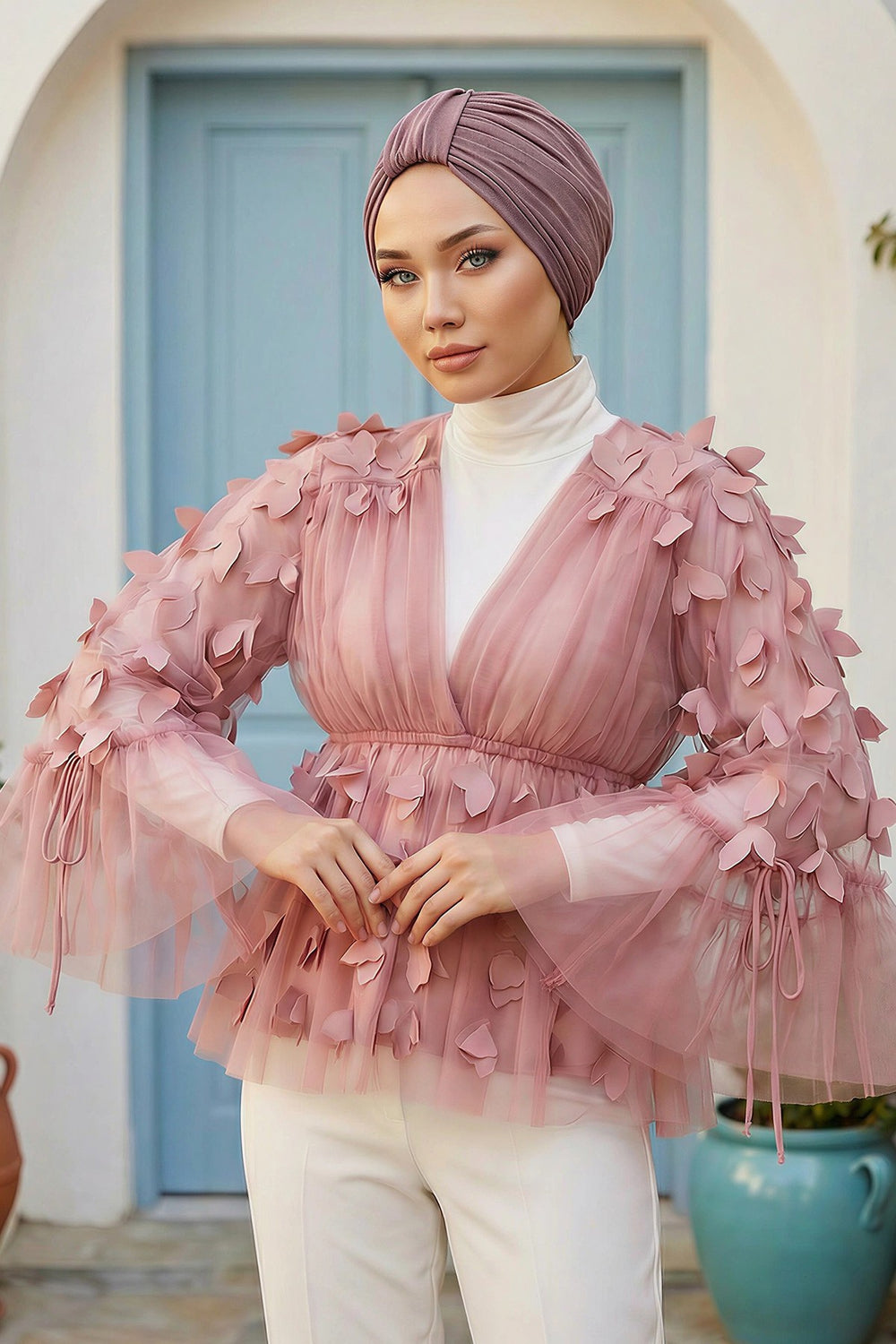 Chic Design Cotton Instant Turban Hijab for Women, Beautiful Pre-tied Turban Bonnet for Women, Trendy Fashionable Cancer Chemo Headwear,B-68 Dusty Rose