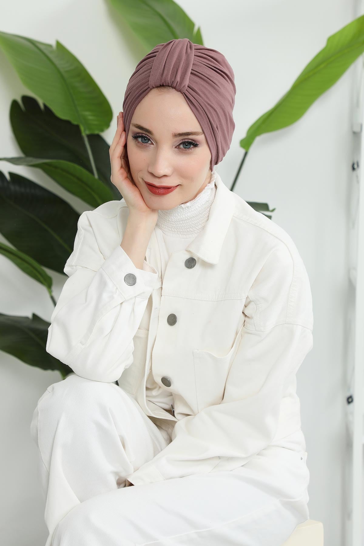 Chic Design Cotton Instant Turban Hijab for Women, Beautiful Pre-tied Turban Bonnet for Women, Trendy Fashionable Cancer Chemo Headwear,B-68 Dusty Rose
