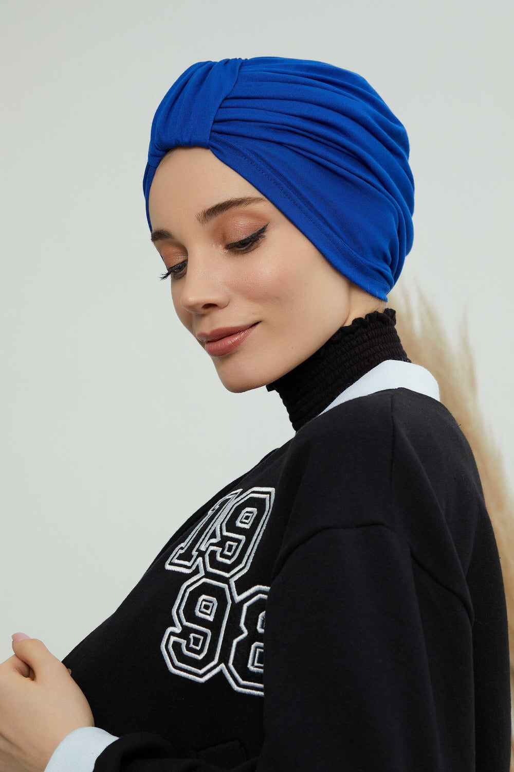 Chic Design Cotton Instant Turban Hijab for Women, Beautiful Pre-tied Turban Bonnet for Women, Trendy Fashionable Cancer Chemo Headwear,B-68 Sax Blue