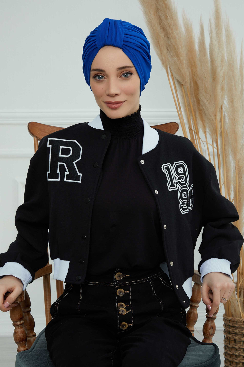 Chic Design Cotton Instant Turban Hijab for Women, Beautiful Pre-tied Turban Bonnet for Women, Trendy Fashionable Cancer Chemo Headwear,B-68 Sax Blue