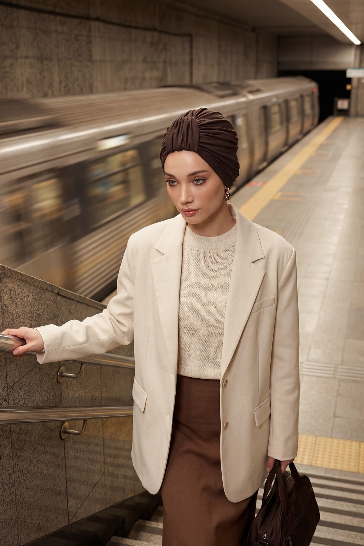 Chic Design Cotton Instant Turban Hijab for Women, Beautiful Pre-tied Turban Bonnet for Women, Trendy Fashionable Cancer Chemo Headwear,B-68 Brown