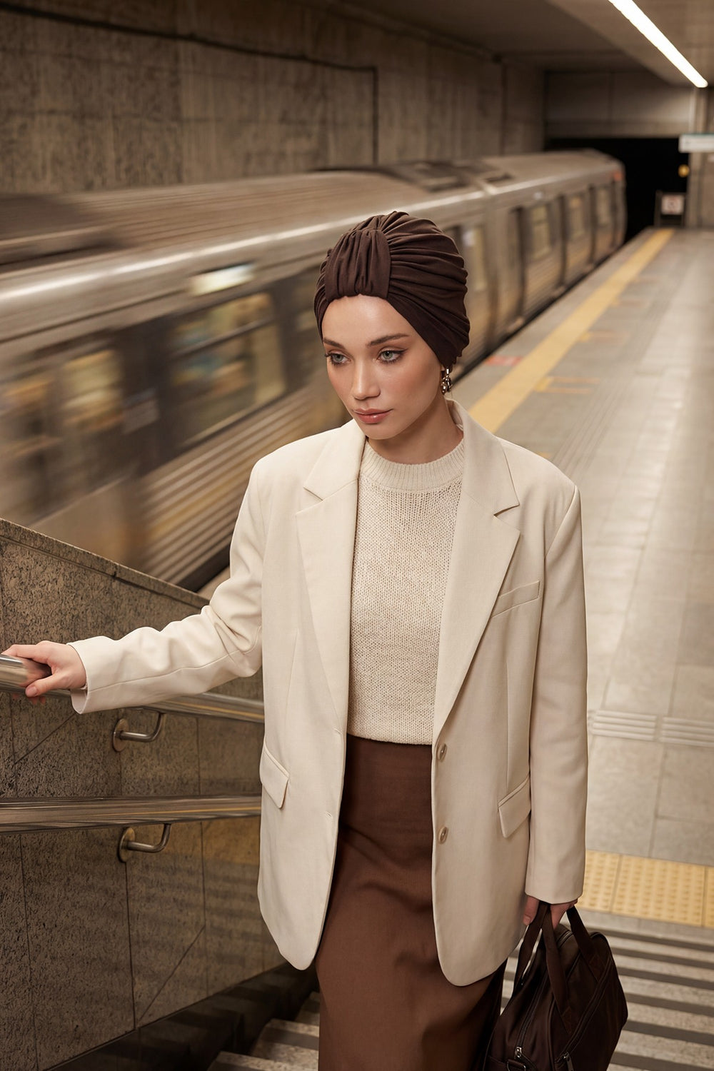 Chic Design Cotton Instant Turban Hijab for Women, Beautiful Pre-tied Turban Bonnet for Women, Trendy Fashionable Cancer Chemo Headwear,B-68 Brown