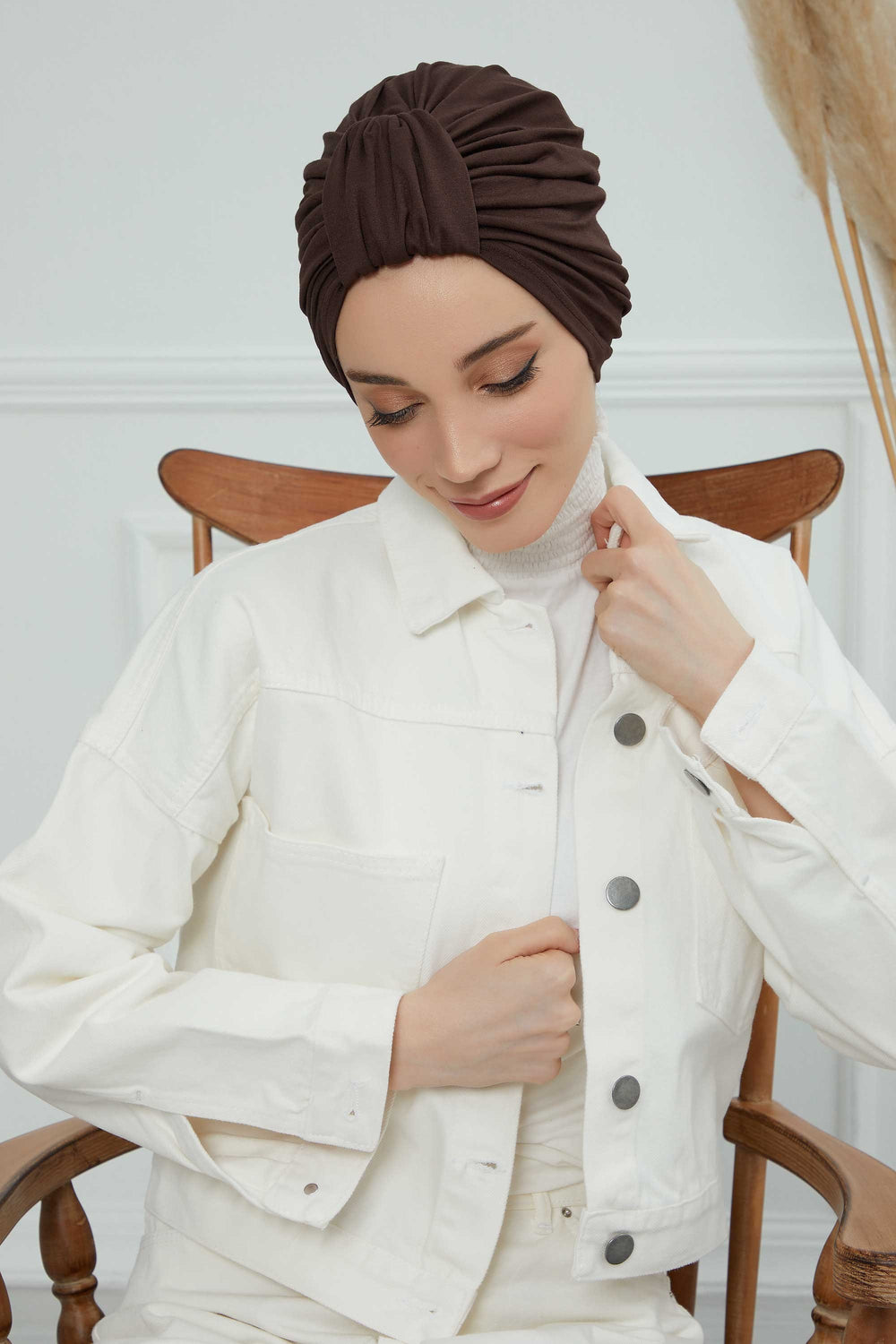 Chic Design Cotton Instant Turban Hijab for Women, Beautiful Pre-tied Turban Bonnet for Women, Trendy Fashionable Cancer Chemo Headwear,B-68 Brown