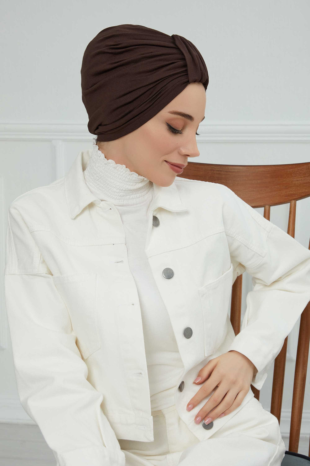 Chic Design Cotton Instant Turban Hijab for Women, Beautiful Pre-tied Turban Bonnet for Women, Trendy Fashionable Cancer Chemo Headwear,B-68 Brown
