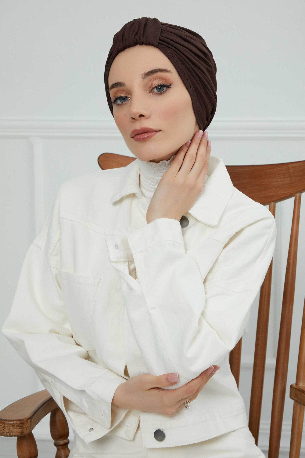 Chic Design Cotton Instant Turban Hijab for Women, Beautiful Pre-tied Turban Bonnet for Women, Trendy Fashionable Cancer Chemo Headwear,B-68 Brown