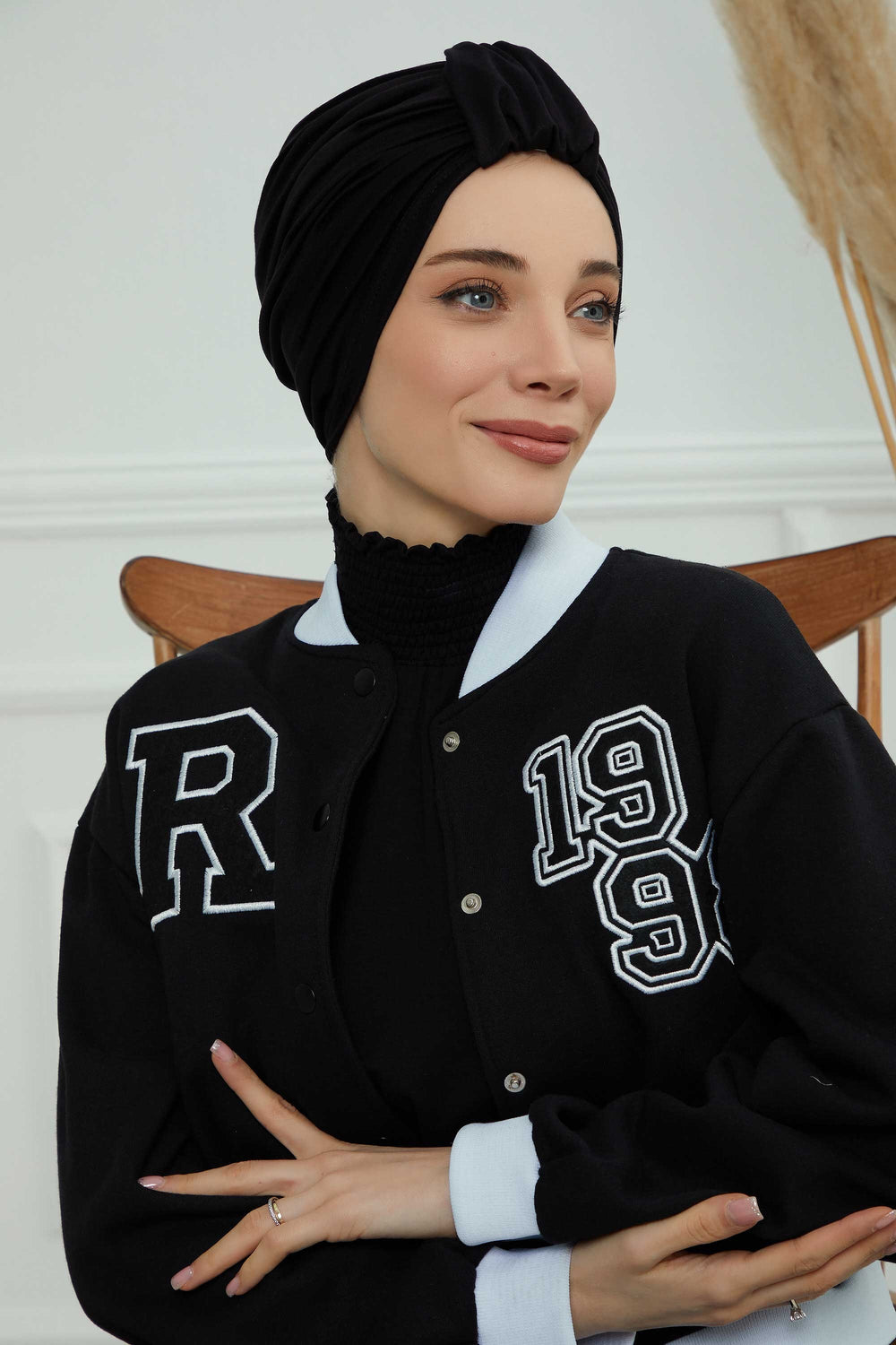 Chic Design Cotton Instant Turban Hijab for Women, Beautiful Pre-tied Turban Bonnet for Women, Trendy Fashionable Cancer Chemo Headwear,B-68 Black